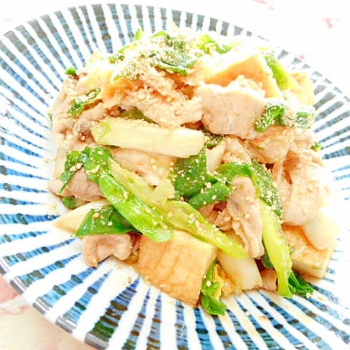 ❤厚揚げと小松菜と茹で豚と白菜の和風炒め❤